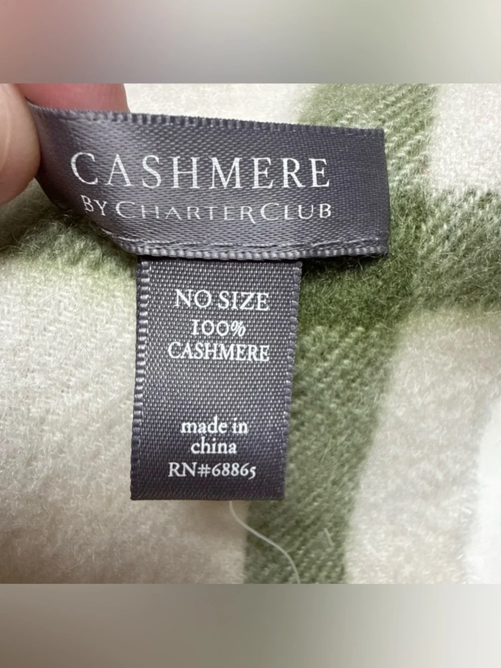 Charter Club Men’s Scarf Nova Check 100% Cashmere Cream Gray Green Preppy 10x62